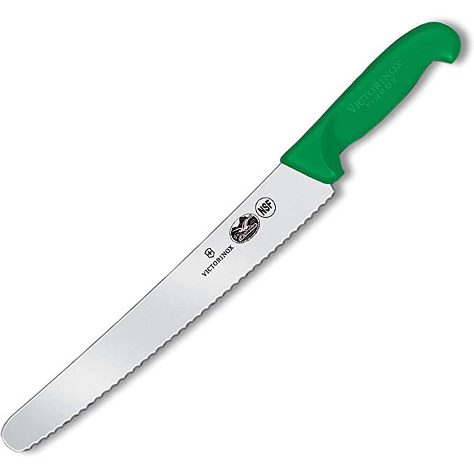 Victorinox 40483 Curved 10.25 In Wavy Edge Bread Knife w/ Green Handle