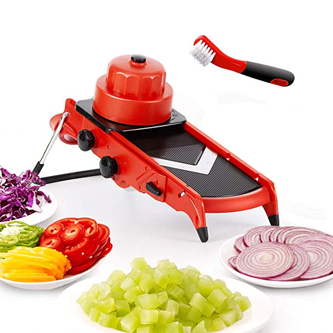 Mandoline Slicer - Kitchen Vegetable Slicer with 6 Interchangeable Stainless Steel Blades Food Fruit Julienne Slicer Cutter Chopper Grater Dishwasher Safe for Potatos Onions Zuchinni French Fries