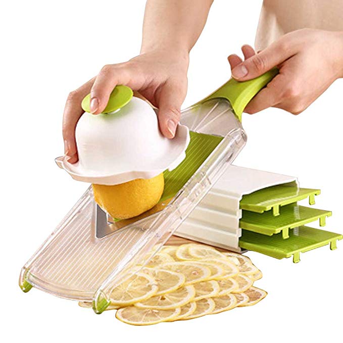 Mandoline Slicer -Multifunction Vegetable Food Slicer with Replaceable Stainless Steel Blades (One set with 4 blades, Picture Color)