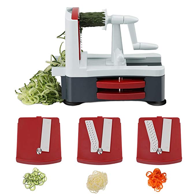 E-Gtong 3-Blade Spiralizer, Vegetable Slicer/Maker with Strongest Heaviest Duty, The Best Veggie Pasta Spaghetti Maker for Low Carb/Paleo/Gluten-Free