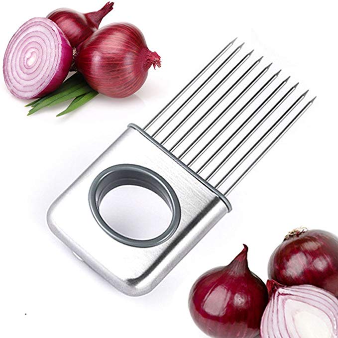 Onion Holder Vegetable Potato Cutter Slicer Gadget Stainless Steel Fork Slicing Helper Kitchen Tool Aid Gadget Cutting Chopper