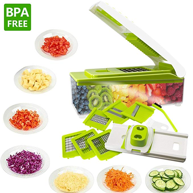 Vegetable Slicer, ANKO 100% Stainless-Steel Blades BPA FREE Slicer, 10 in 1 Multi-Functional Adjustable Vegetable and Fruit Slicer Chopper Cheese Grater Multi Blades with Cleaning Brush (1-PACK)