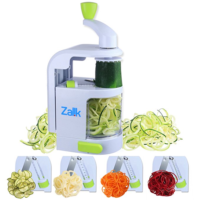 Spiralizer Vegetable Slicer - 4 IN 1 Blade Dial Veggie Spiralizer - Strongest-and-Heaviest Duty Vegetable Spiralizer- Vegetable Pasta Spaghetti Maker For Low Carb/Paleo/Gluten-Free Meals by Zalik