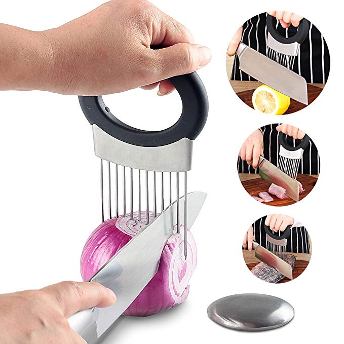 MSHIER 12-Prong Onion Holder Tomato Vegetable Lemon Potato Cutter Slicer With EXTRA Odor Remover