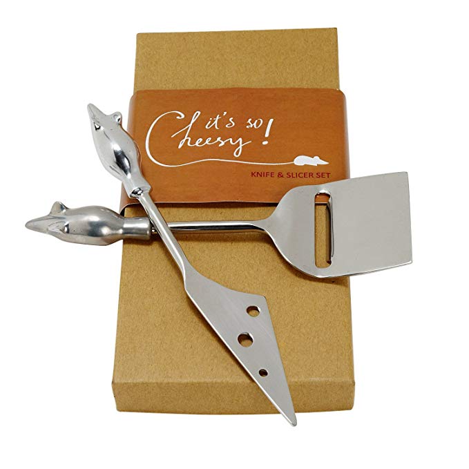 Stainless Steel Cheese Knife And Slicer Serving Set In Gift Box 'Two Mice Cheese Serving Set'