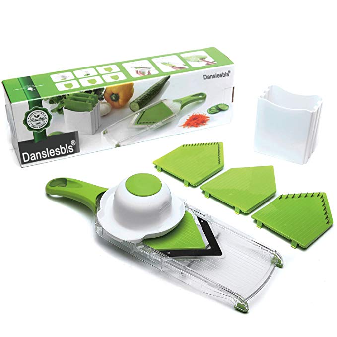 Danslesbls Mandoline Slicer for Vegetables - Onion Slicer and Dicer - Julienne Slicer - Kitchen Gadget with Stainless Steel Blades and Silicone Handle & Feet