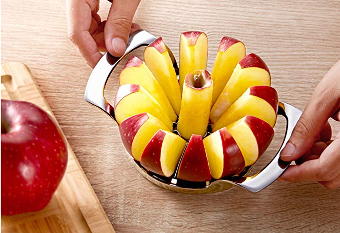 New Asahi Apple Slicer Stainless Steel Apple Corer Kitchen Cutter Divider Tool 12 Blades Food Grade 304,Silver