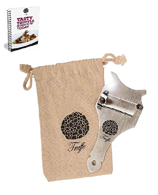 5☆ Truffle Slicer & Chocolate Shaver with Chic Fabric Bag + Recipe E-Book. Trim Those Truffles Today! Also Shaves Cheese, Garlic, Mushrooms & Veggies! Premium Stainless Steel & Adjustable Blade