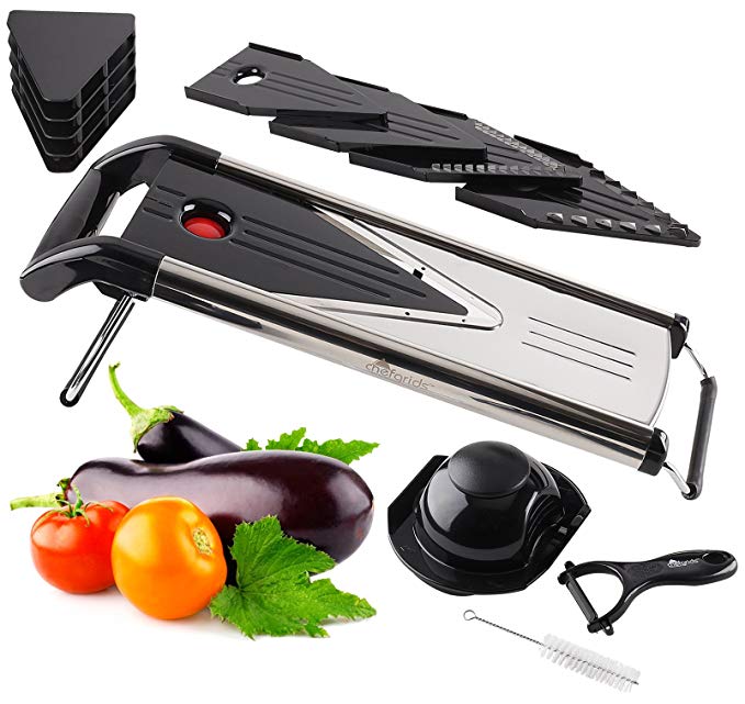 Chef Grids V Blade Mandoline Slicer Stainless Steel Food Slicer | Dicing, Julienne Cutting Vegetable and Fruit slicer |Foldable Feet For Sturdy Use | Bonus Peeler & Cleaning Brush