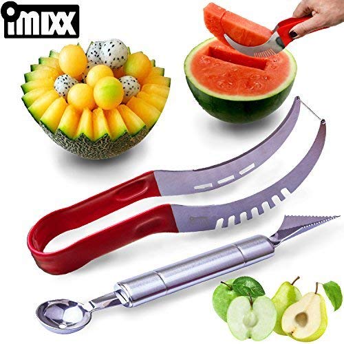 Watermelon Slicer Knife Cutter Corer Peeler with Baller The Best 304 Stainless Steel Melon and Fruit Cut Decor and Server Set