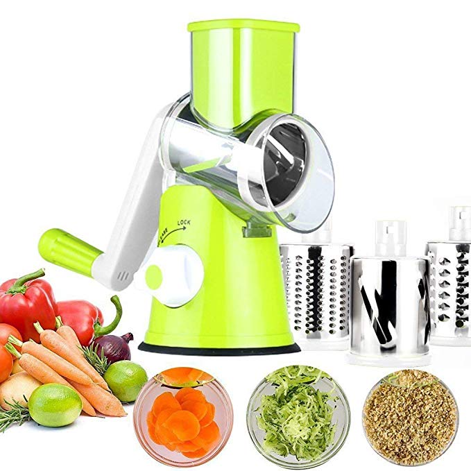 Izenes Mandoline Slicer Adjustable Vegetable Chopper Spiralizer Food Processor with 3-Blade (Green)
