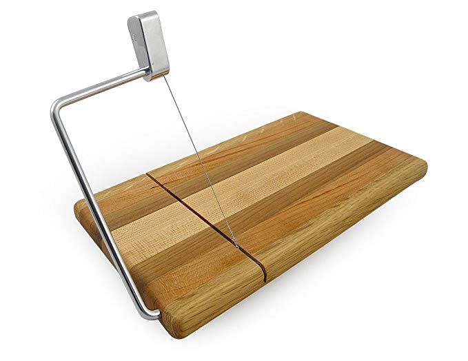 American Hardwood Mixed Wood Cheese Board with Wire Slicer, 11.5 x 6 Inches