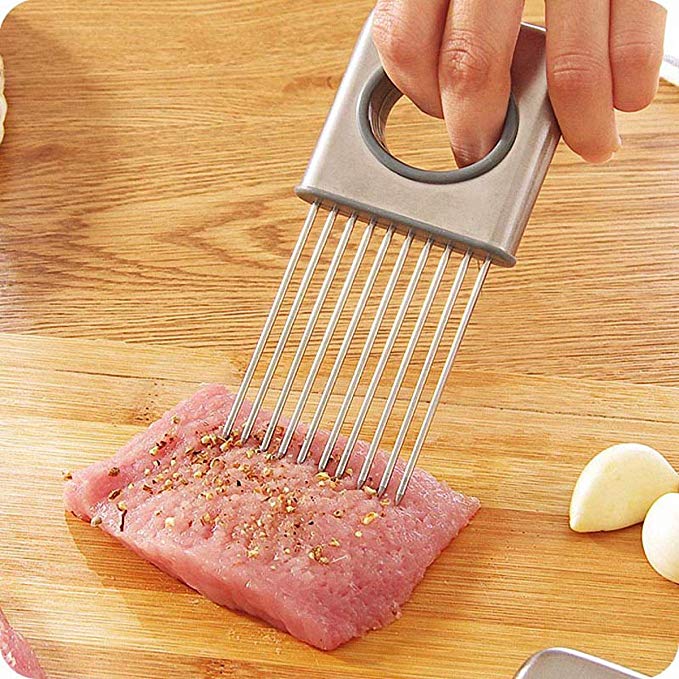 YIJIA Onion Holder Vegetable Potato Cutter Slicer Gadget Stainless Steel Fork Slicing Helper Kitchen Tool Aid Gadget Cutting Chopper