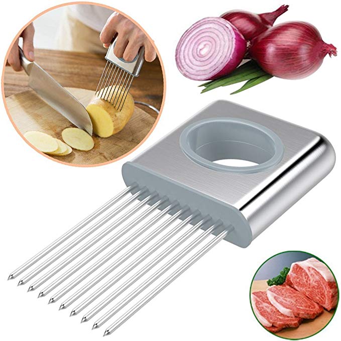 Hulless Stainless steel Onion Holder For Slicing,Vegetable Potato Cutter Slicer,Onion peeler odor eliminator,Stainless Steel Cutting Kitchen Gadget.
