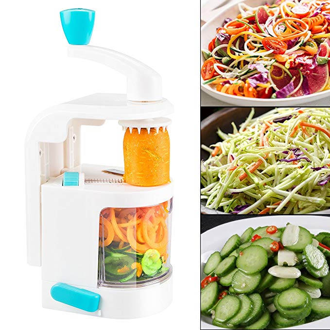 Spiralizer vegetable slicer handheld With Powerful Suction Base - 4 IN 1 small Blade Dial made Spiral Noodle/Zoodle/Spaghetti/Pasta Maker for Vegetable Spiralizer, Best Veggie Pasta and Spaghetti Make