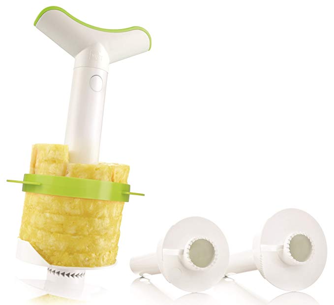 Vacu Vin 4-in-1 Pineapple Peeler, Corer, Slicer and Wedger Set of 3 (Small, Medium and Large) - White and Green