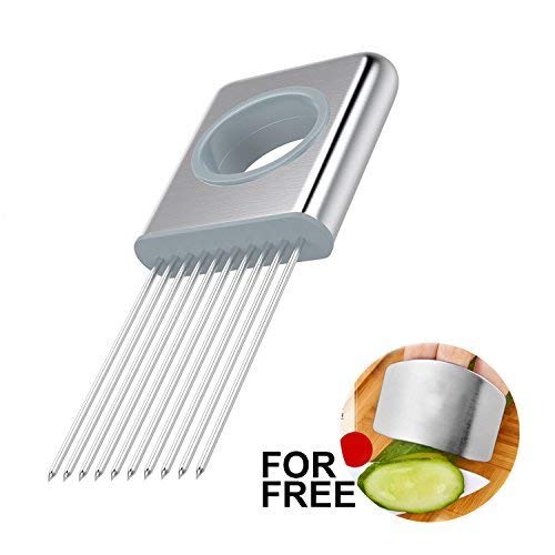 Best Utensils Onion Holder Slicer Vegetable Tools Stainless Steel Easy Onion Holder Slicing Guide Vegetable Tomato Lemon Meat Holder Slicer Tools Cutter, Cutting Kitchen Gadget, Silver