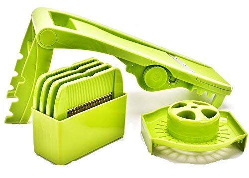 Adjustable Mandoline Slicer - with 7 Interchangeable Stainless Steel Blades - Vegetable Food Slicers Grater Peeler Shredder Julienne Cutter for Potato Tomato Cucumber Onion Fruit + FREE Hand Protector