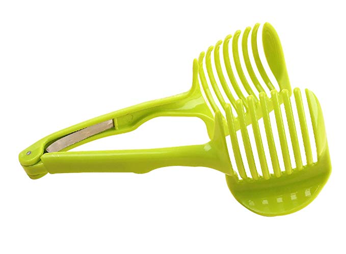 Tomato Potato Onion Lemon Slicer, Multipurpose Handheld Round Tongs for Cutting Fruit Vegetable Kitchen Tools (Green)