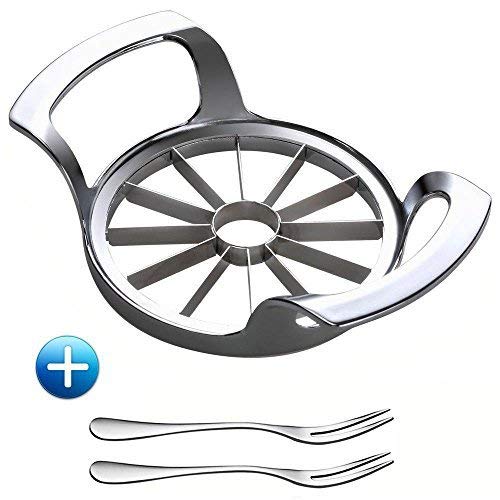 HAMAXA 12-Blade Extra Large Heavy Duty Apple Slicer Corer Cutter Wedger Divider for [up to 4 Inch Apples] with Ultra Sharp 100% 18/8 304 Food Grade Stainless Steel Blade Fruit Forks