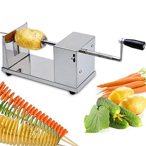 [Free Shipping] Stainless Steel Potato Chip Making Machine Home Made Potato Spiral Cutter Slicer // Papa acero inoxidable toma de chip de la máquina casera de patata cortador espiral máquina de cortar