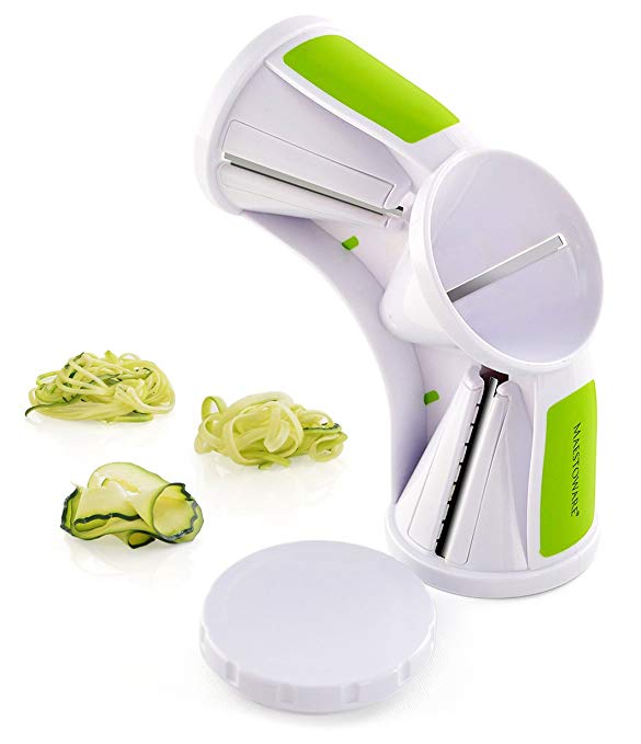 Maestoware Tri-Blade Spiral Slicer - Spiralizer Cutter Veggie Pasta Maker Cuts Zucchini & Other Vegetables into Spaghetti, Fettuccine & Julienne Ribbons - Easy to Use