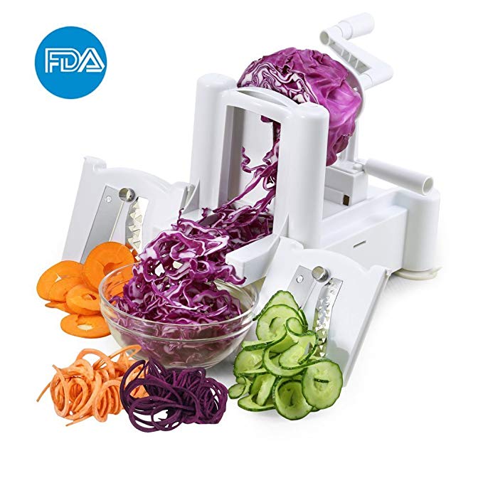 ICOCO Spiral Slicer Cutter FDA Approved With Tri-Blade for Vegetable Slicer, Onion Chopper, Fruit and Cheese Cutter Container Vegetable in Home and Kitchen