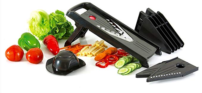 Mandoline Slicer - Professional Grade 5-in-1 Vegetable Julienne Cutter - Superior To Most Kitchen Utility Knives, Peelers, Graters, Slicers And Tool Sets – Easier To Clean Than Food Processors