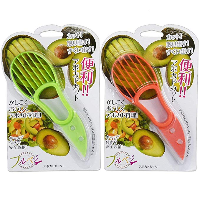 3 in 1 Avocado Slicer and Pitter - Multi-functional Avocado Peeler Cutter Skinner and Corer, Avocado Tool (Pack of 2, Green & Orange)