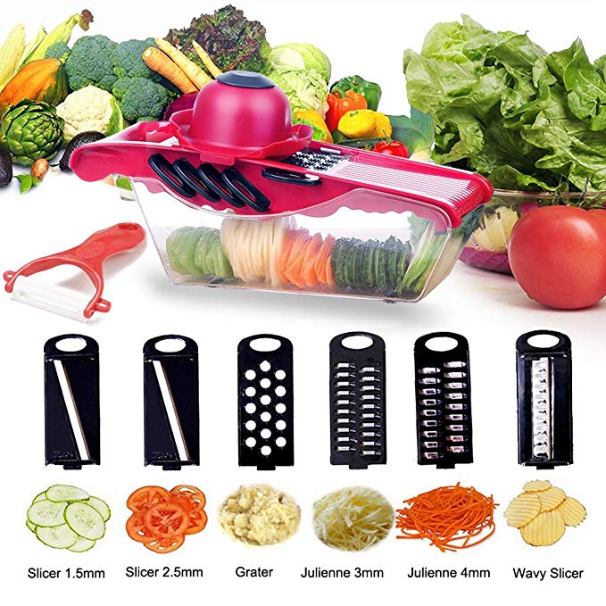 Vegetable Chopper-Mandoline Slicer-Potato Slicer-Cutter for Cucumber,Onion,Cheese-Multi-Purpose Vegetable Chopper with 6 Blades,Vegetable Food Storage and Hand Protector