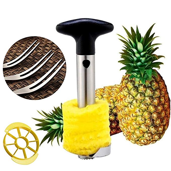 5-in-1 Fruit Tools With Fruit Forks Stainless Steel Pineapple Corer Slicer Peeler, Wedger Device, Better Enjoy The Fruit Production Process, Good For Home & Garden Party.
