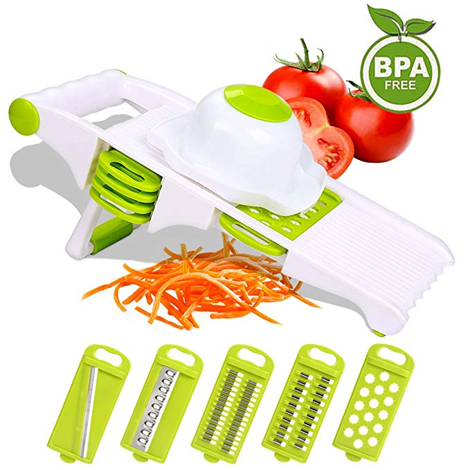 Mandoline Slicer w/ 5-Blades Side Storage, Premium Vegetables Cutter, Chopper, Peeler, Julienne Slicer, Grater, Zoodle Maker, Perfect for Potato, Onion, Zuchinni, French Fry by Eranthe