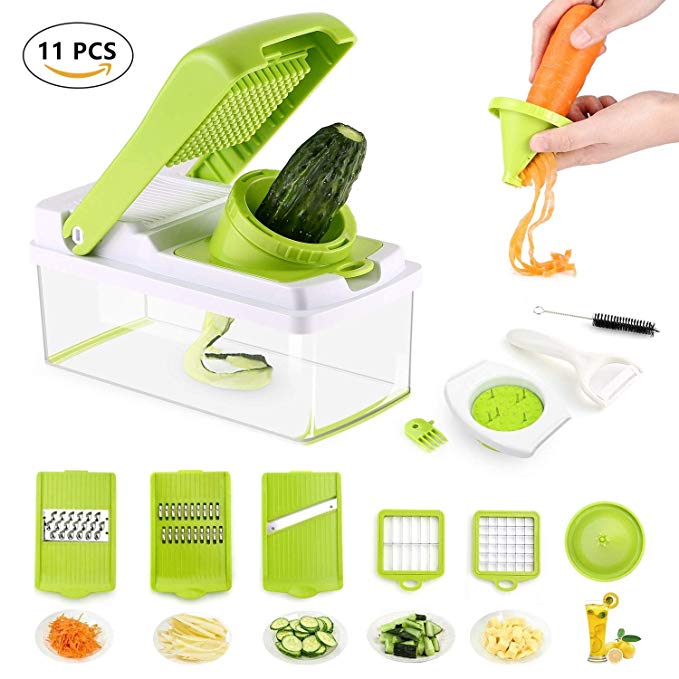 Mandoline Slicer Include Spiralizer Vegetable Slicer Dicer Julienne Peeler Cleaning Tool Duty Multi Vegetable-Fruit-Cheese-Onion Chopper-Lemon Squeezer-Vegetable Chopper-Food Choppers and Dicers