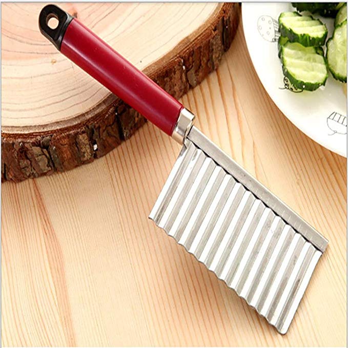 Binmer(TM) Potato Wavy Cutter Wavy Edged Tool Stainless Steel Kitchen Gadget Cucumber Vegetable Fruit Cutting (Red)