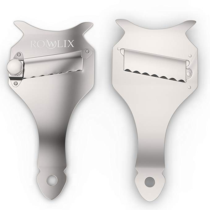 Chocolate Shaver By Rowlix- Premium Stainless Steel Truffle Slicer- Sharp Cheese & Vegetable Slicer- Works Great With Garlic, Mushrooms, Veggies- Adjustable Blade- Non-Slip Grip- BONUS Storage Bag