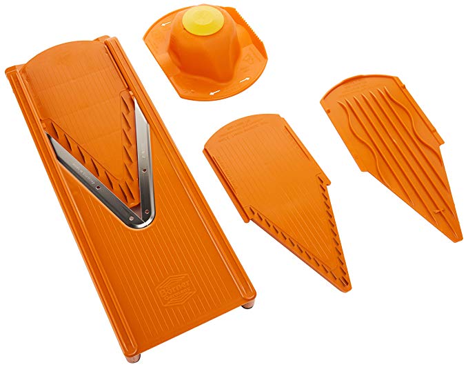 Borner V3 (V) Mandolin Vegetable/Fruit Slicer Cutter Chopper + Safety Holder (Orange)