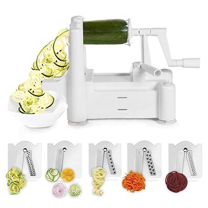 5-Blade Vegetable Slicer, Strongest-and-Heaviest Duty, Best Veggie Pasta & Spaghetti Maker for Low Carb/Paleo/Gluten-Free Meals